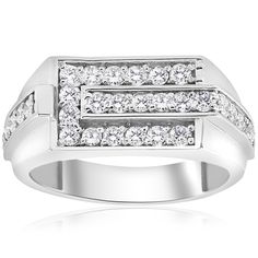 a white gold ring with two rows of diamonds