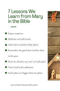 a wooden nativity scene with the words 7 lessons we learn from mary in the bible