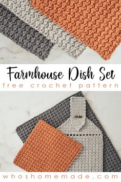 pinterest pin for the farmhouse dish set crochet pattern by The Turtle Trunk Towel Crochet, Crochet Towel