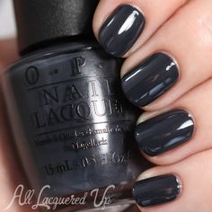 OPI Fifty Shades of Grey | Dark Side of the Mood Opi Dark Gel Polish Colors, Susie And The Artic Fox Opi, Best Gray Nail Polish Colors, Dark Gray Nail Polish, Dark Opi Colors, Opi Dark Gray Nail Polish, Dark Toenail Polish, Opi Gray Nail Polish