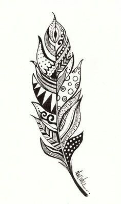 a black and white drawing of a feather