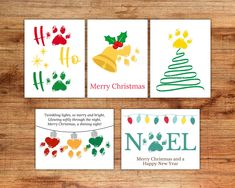 four christmas cards with different designs on them