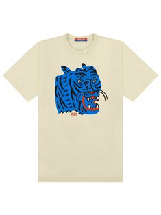 Kristina Micotti Blue Tiger Tee Cream - Culk Mens Fits, Tiger Shirt, Blue Tiger, Blue Tigers, Bright Designs, Mens Tee Shirts, Cool Tees, Workout Tee, Mens Tees