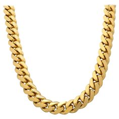 This classic Miami Cuban link chain is handcrafted in highly gleaming 14K yellow gold. Solid gold. The chain is 22 inches in length and 8mm in width. Weighing approximately 149 grams. This chain securely locks with a durable box clasp with two safety latches from opposite sides. Comes with a presentable gift box. Gold Cuban Link Chain, Miami Cuban Link Chain, Miami Cuban Link, Cuban Link Chain Necklaces, Miami Cuban, Box Clasp, Link Chain Necklace, Modern Necklaces, Cuban Link Chain