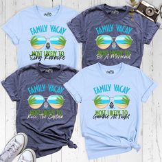 Custom Cruise Family Vacation Shirt, Most Likely to Beach Party Matching Tshirt, Holiday Group Shirt, Travel Summer Outfit, Girls Trip Tee Prepare for your next adventure with our exclusive Custom Cruise Shirt collection, ideal for creating memorable vacation shirts. Whether you're planning a beach party with matching Most Likely to Shirt designs or organizing a holiday group shirt for your travel summer outfit, our Girls Trip Tee selection ensures everyone stands out in style. Each shirt is crafted with care to capture the spirit of your journey, making it perfect for commemorating special moments and creating lasting memories. Explore our range today and elevate your vacation wardrobe with our unique designs! You can find other sizes of this shirt in the links below. By clicking on the l Funny Blue T-shirt For Summer, Blue T-shirt With Letter Print For Family Reunion, Blue Short Sleeve Top For Family Reunion, Blue Cotton T-shirt For Family Vacation, Blue Cotton Tops For Family Vacation, Blue Tops With Funny Text For Summer, Blue Graphic Print Top For Family Reunion, Blue Summer Top With Funny Text, Blue Graphic Print Tops For Family Reunion