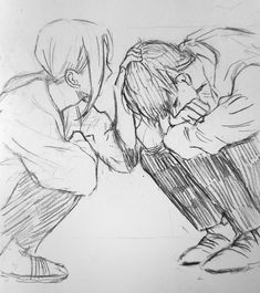 a drawing of two people touching each other