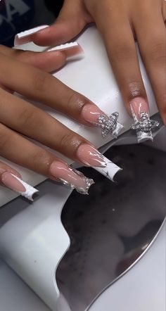 Long Long Nails, White Baddie, Baddie Outfit, Drip Nails, Colored Acrylic Nails, French Tip Acrylic Nails