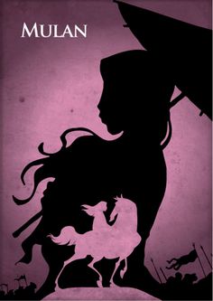 the silhouette of a woman holding an umbrella and standing next to a horse on a purple background