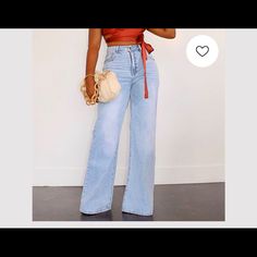 Brand New Vintage Wide Leg Denim. Too Small Due To Zero Stretch In Denim Material. Again Vintage So Size Just Says Medium Would Probably Fit Someone A Size 2-4 Just Be Mindful Of Thighs And Hips To Small Waist Ratio Since Jeans Have No Stretch Chic Medium Wash Jeans For Night Out, Wide Leg Denim Pants For Night Out, Wide Leg Denim Jeans For Night Out, Casual High Waist Jeans For Night Out, Casual High-waist Jeans For Night Out, Straight Leg Denim Blue Jeans For Night Out, Straight Leg Jeans For Night Out In Denim Blue, Casual Denim Jeans For Night Out, Casual Flare Jeans For Summer Nights Out