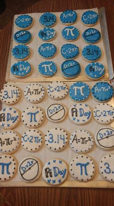 decorated cookies are arranged in the shape of pi and zodiac signs on a sheet of paper