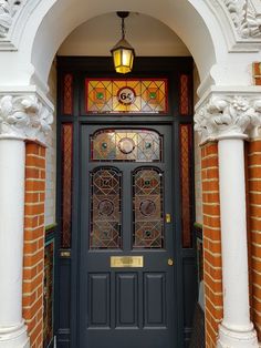 Gate Decor Ideas Outdoor, Stained Glass Front Door, Victorian Front Door, Victorian Front Doors, Old Gates, Front Door Makeover, Carpentry And Joinery, Exterior Doors With Glass, Stained Glass Studio