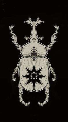 a black and white drawing of a beetle with stars on it's back end