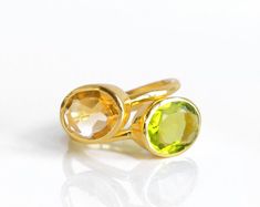 Citrine & Peridot Ring Combo Personalized Christmas Jewelry Gifts & by DaniqueJewelry  #stackablering #christmasgift #citrine #peridot Large Drop Earrings, Gemstone Solitaire Ring, Small Drop Earrings, May Birthstone Rings, Green Gemstone Ring, Mothers Bracelet