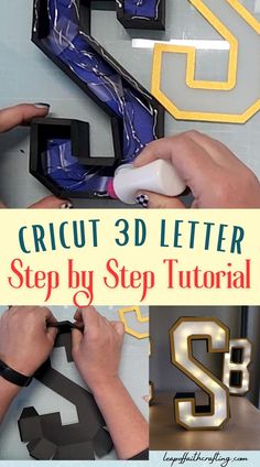 the instructions for how to make an easy 3d letter with paper and glue are shown