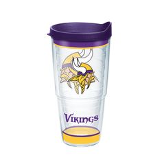 a tumbler cup with the minnesota vikings logo on it