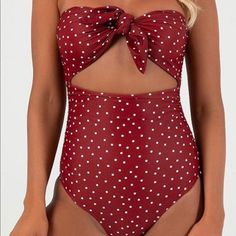 Red Polka Dot Swimsuit (Tankini) Brand New Multi Sizes Off Shoulder Sleeveless With Bottoms Tie Front Top One Piece Swimsuit For Teens, One Piece Swimsuit Flattering, Flattering Swimsuits, Polka Dots Fashion, Yellow Swimsuits, Swimwear High Waisted, Red Swimsuit, Costume Intero, White Swimsuit