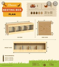 the nesting box plan is shown with measurements