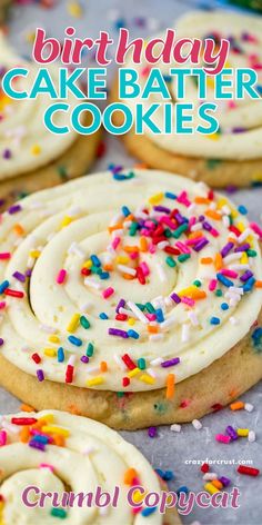 birthday cake batter cookies with white frosting and sprinkles