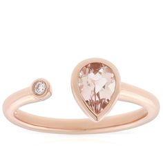 A bezel set round diamond and a pear shaped morganite emphasize this open design style. Wear on its own or add to your favorite stack of rings. Rose Gold Morganite, Morganite Diamond, Ring Fit, Perfect Engagement Ring, Ring Size Guide, Morganite, Cleaning Jewelry, Cocktail Rings, Pear Shaped