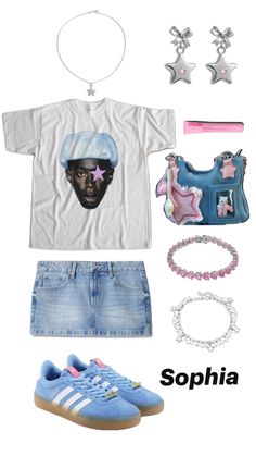 Trendy aesthetic outfit Tyler the creator adidas blue and pink outfit Tyler The Creator Outfits Inspiration, Tyler The Creator Outfit, Tyler The Creator Concert, Tyler The Creator Outfits, Concert Fits, Back To School Shopping, Tyler The Creator