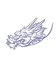 a drawing of a dragon with its mouth open and wings spread out, on a white background