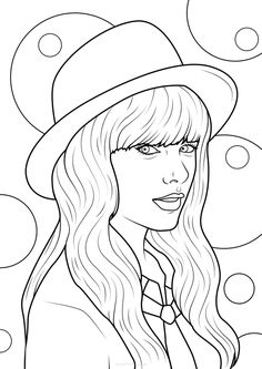 Taylor Swift With a Hat Coloring Page Hat Coloring Page, Swiftie Party, Coloring Pages Cute, Taylor Swift Christmas, Shadow Drawing