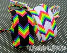 two bracelets with different colors and designs on them