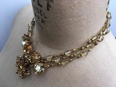 Stunning Rare Signed Miriam Haskell Citrine Filagree Rhinestone Necklace | eBay Luxury Gold Jeweled Bridal Necklace, Traditional Embellished Gold Necklace, Traditional Gold Embellished Necklace, Vintage Embellished Jewelry For Formal Occasions, Metal Bead, Miriam Haskell, Rhinestone Necklace, Necklace Chain, Metal Beads