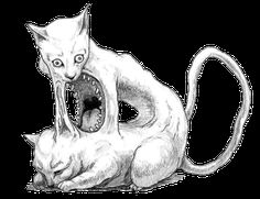 a drawing of a cat with its mouth open and it's teeth wide open