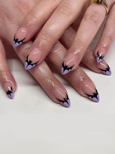 Multicolor  Collar   Animal,Geometric Color Nails Embellished   Nail,Hand & Foot Care Bats On Nails, Witchy Nail Designs Short, Nail Art For Small Nails, Bat French Tip Nails, Short Almond Halloween Nails, Cat Eye Halloween Nails, Fall Nail Designs Almond, Minimal Halloween Nails, Gel French Tip Nails