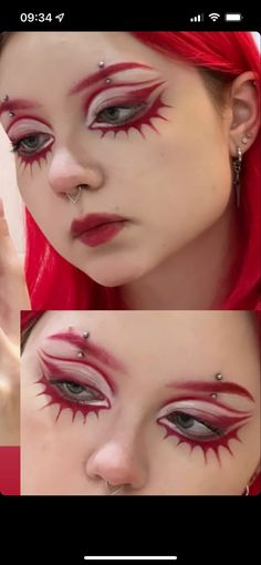 Call Me An Escalator, How To Do Piercings At Home, Cyberpunk Makeup Eye, Colorful Creative Makeup, Graphic Design Makeup, Pink Corpse Paint, Fun Alt Makeup, Demon Eye Makeup, Ashnikko Makeup Looks