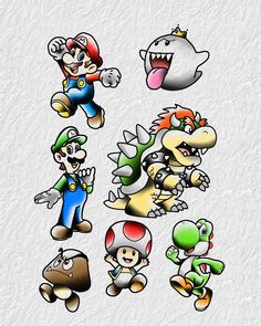 some super mario bros characters in different poses