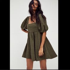 Nwt Olive Smoke Color Flowy Dress Tie Back Super Great Quality And Comfy Runs Big Flowy Boho Dress, Farm Fashion, Violet Dress, Clothing Aesthetic, Violet Dresses, Cream Puff, Flowy Mini Dress, Mini Dresses Online, Green Mini Dress