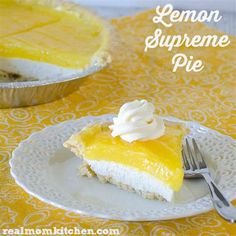 lemon supreme pie on a plate with a fork