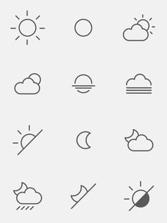 the weather icon set is shown in black and white, with different symbols on it