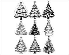 christmas trees in black and white on a white background