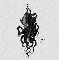 an octopus is drawn in black and white