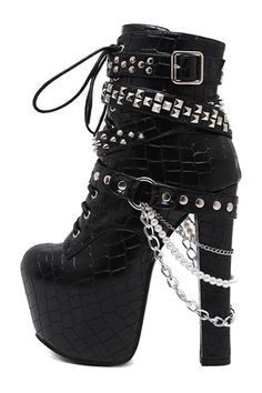 Boots With Chains, Nerd Cave, Goth Shoes, Goth Boots, Gothic Shoes, Dark Style, Vegan Boots, Black Heel Boots, Super High Heels