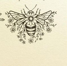 a drawing of a bee with flowers on it