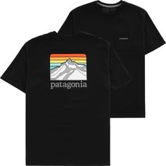 Patagonia Line Logo Ridge Pocket Responsibili-Tee T-Shirt - black Black Crew Neck T-shirt For Outdoor Activities, Black Crew Neck T-shirt For Outdoor, Outdoor Black T-shirt With Screen Print, Black Relaxed Fit T-shirt For Outdoor Activities, Black Graphic Print T-shirt For Outdoor, Black Cotton T-shirt For Outdoor, Black Relaxed Fit Tops For Outdoor Activities, Patagonia Casual Graphic Print T-shirt, Patagonia Relaxed Fit Crew Neck T-shirt