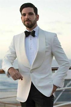 Chic White Shawl Lapel Fit Men's Wedding Suit With One Button Social Outfits, Gentlemen Outfit, Mens Evening Wear, White Tuxedo Wedding, White Wedding Suit, Wedding Tux, Black Suit Wedding, Black And White Tuxedo, White Shawl