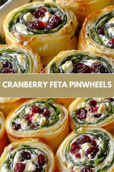 cranberry feta pinwheels with spinach and cheese