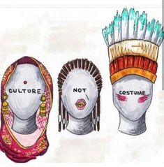 three different types of headdresses with the words culture not costume on them