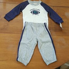 Nwt Carter's 2 Piece Football Set Size 6 Months. Includes A Long Sleeve Onesie And Pants. Onesie Is White With Blue Sleeves And Grey Neckline Trim. Has A Small Football And Says "Property Of Mom. Tough. Fast. Cute". Pants Are Grey With Navy Blue Stripes Down The Sides. Never Worn. Still Has Original Tags. Selling As A Full Set. Casual Gray Playtime Sets, Casual Gray Bottoms For Playtime, Dots Outfit, Toddler Girl Fall, Baby Boy Pajamas, Branded Outfits, Polka Dots Outfit, Skirt And Top Set, Cute Pants