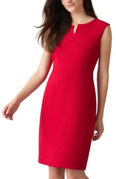 "Find KASPER Cutout Sheath Dress on Editorialist. An asymmetric notch on the neckline sets apart this stretch-kissed sheath dress that's ready to take on the work week. 41\" length Hidden back-zip closure Asymmetric neck Sleeveless Back slit Lined 97% polyester, 3% elastane Dry clean Imported" Work Week, Red Fire, Nordstrom Dresses, Sheath Dress, Size 12, Dry Clean, Nordstrom, Red