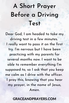 a poem written in front of a watercolor background with snowflakes and the words'a short prayer before a driving test '