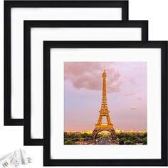 the eiffel tower is lit up at night in paris, france with ear buds