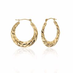 1" Graduated Twisted Textured Polished Oval Hoop Earrings Real 14K Yellow Gold• Metal : Real 14K Gold (Properly Stamped, 14K)• Condition : Brand New• Finish : Polished• Avg Weight : 1.45 grams• Length : 25mm = 1"• Width : Graduates from 3mm to 5mm• Clasp/Bail : Snap Bar ClosureAll of our items are brand new and are shipped with a gift box. Oval Gold Hoop Earrings With Diamond Cut, Gold Oval Diamond Cut Hoop Earrings, Gold Diamond Cut Oval Hoop Earrings, Oval 14k Gold Hoop Earrings For Anniversary, Bamboo Hoop Earrings, Oval Hoop Earrings, Gold Price, Jewelry Business, Fine Jewellery Earrings