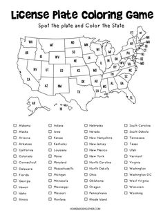 a map of the united states with names and abbreviations for each state on it