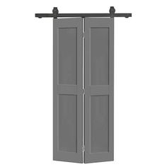 an open gray door on a white background